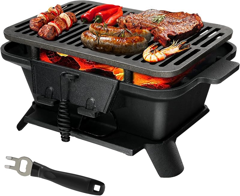 Giantex cast iron hibachi charcoal grill with adjustable grate