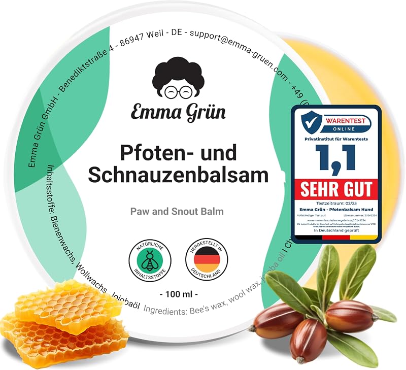 Emma Grün Pfoten- und Schnauzenbalsam in der Dose mit Bienenwachs und Jojobaöl